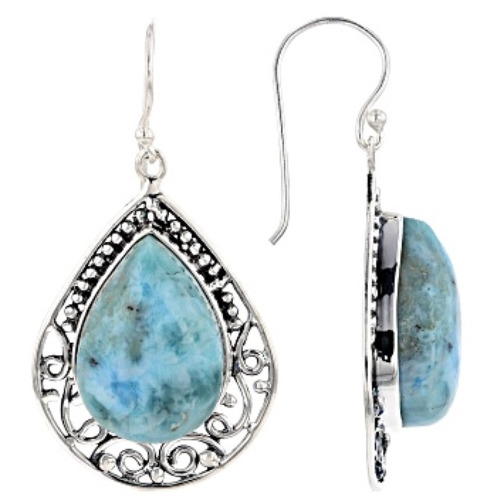 Large Statement Larimar Sterling Silver Dangle Ea… - image 1
